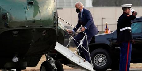 President Joe Biden boards Marine One at Walter Reed National Military Medical Center, Wednesday, Jan 11, 2023, in Bethesda, Md., after first lady Jill Biden underwent a medical procedure.