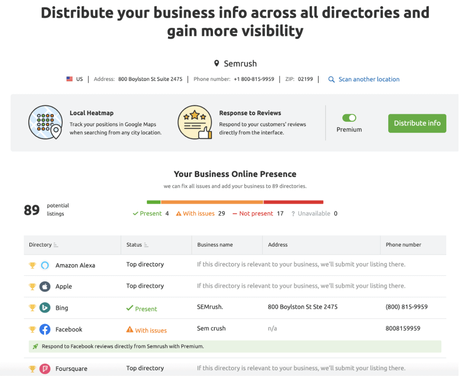 Semrush Listing Management tool