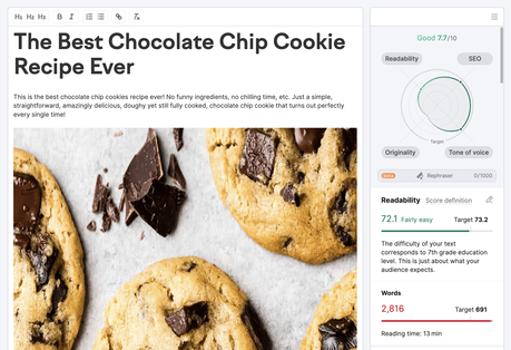 Semrush SEO Writing Assistant example