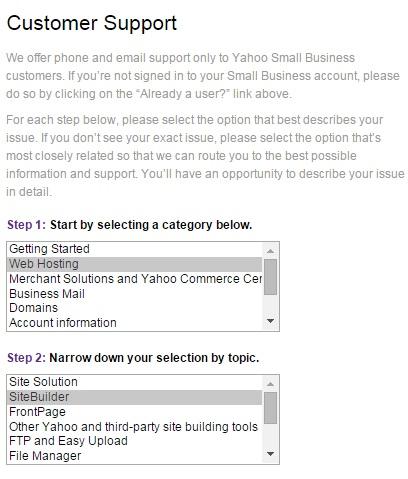 Yahoo hosting service customer support