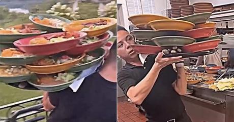 Viral Video: Waiter Lifts Dozens Of Plates In Just One Tray, Internet Is Amazed