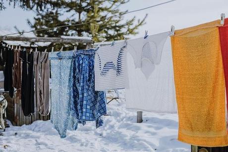 Clothes dried outside in winter