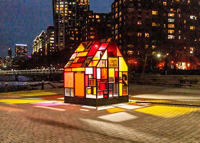 Mondrian's plastic shack at night