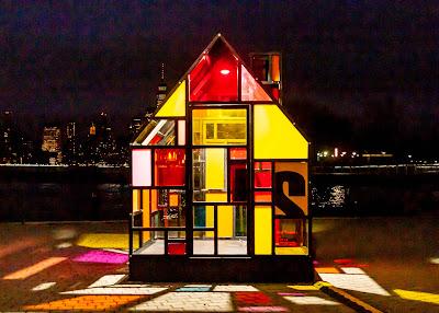 Mondrian's plastic shack at night