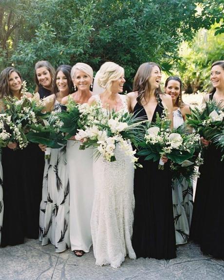 black and white bridesmaid dresses long