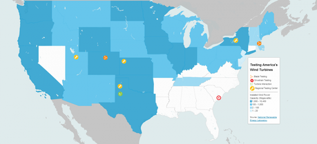 A map of wind turbine test sites