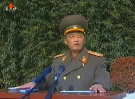 3rd Anniversary of Yo’np’yo’ng Island Artillery Incident Lt. Gen. Ri Song Guk, commanding officer of the IV Army Corps, speaks at a 23 November 2013 meeting marking the 3rd anniversary of the artillery incident on Yo'np'yo'ng Island (Photo: KCTV screen grab).