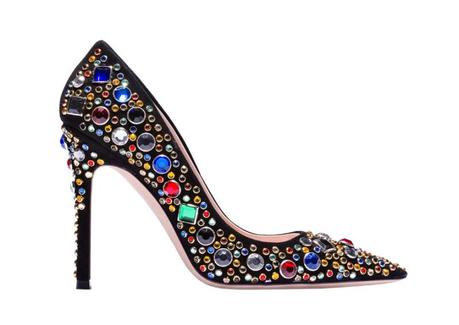 Calfskin heels with rhinestones and studs, Miu Miu, €850.