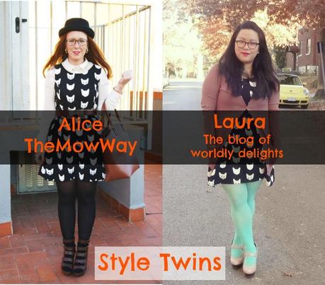 TheMowWay.com  - Twin Style: HM cat dress with Laura from The Blog of Worldly Delights(Outfit)