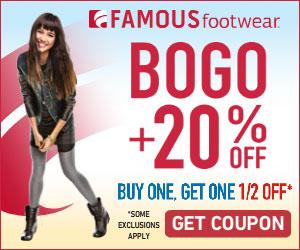 Famous Footwear BOGO Half Off + 20% Off Coupon
