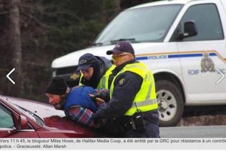 Miles Howe, journalist with the Halifax Media Coop, arrested by RCMP on Nov 26, 2013.