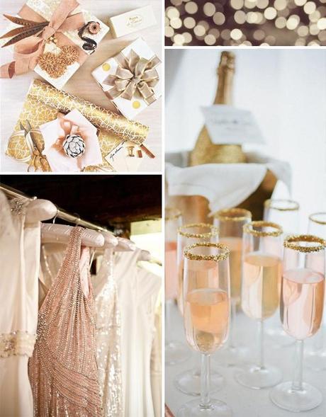 Rose Gold Christmas - Champagne, Glitter, Vintag dresses and wrapping paper