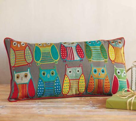 Embroidered Owl Pillow