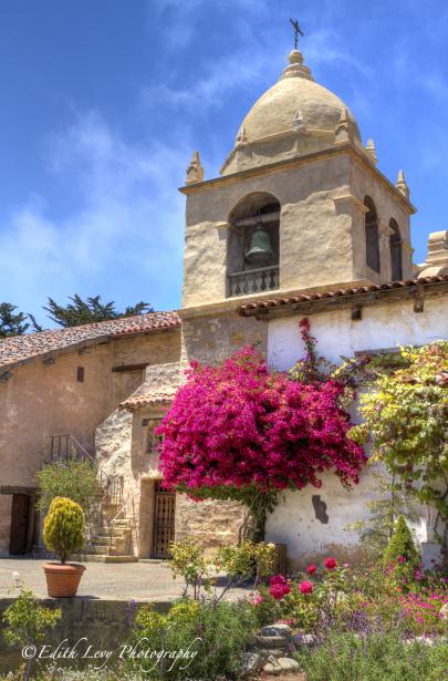 Carmel Mission, Carmel, California, bell tower, garden, Monterey Peninsula, travel photography