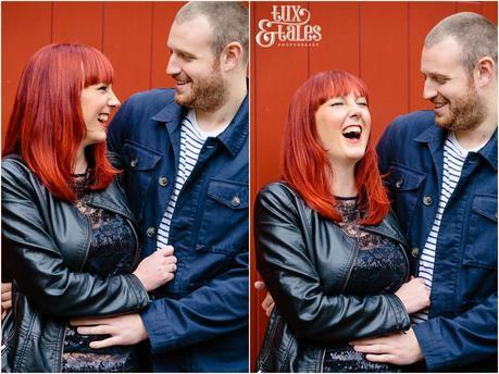 Engagement photography in York in front of red door with redhead