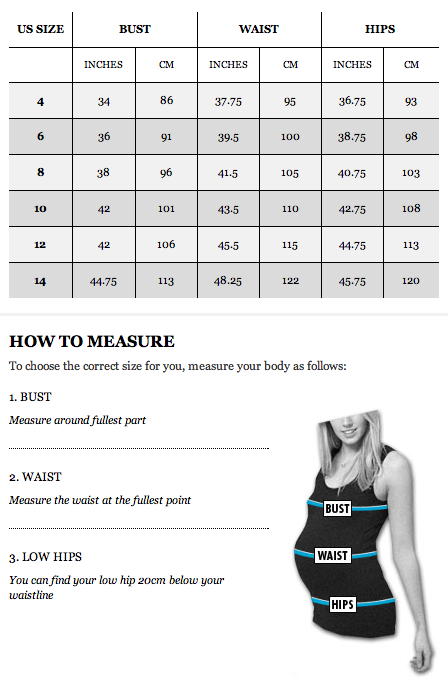 Maternity Clothing Size Chart