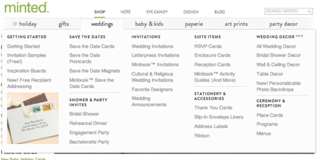 Minted.com had a great selection of subcategories
