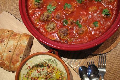 Moroccan meatballs with baba ganoush and turkish bread