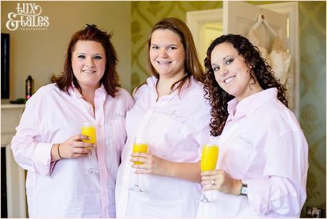 York bridesmaids weatring embroidered tpink shirts