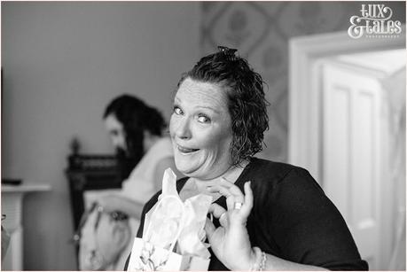 Mother of the bride makes silly face at York wedding