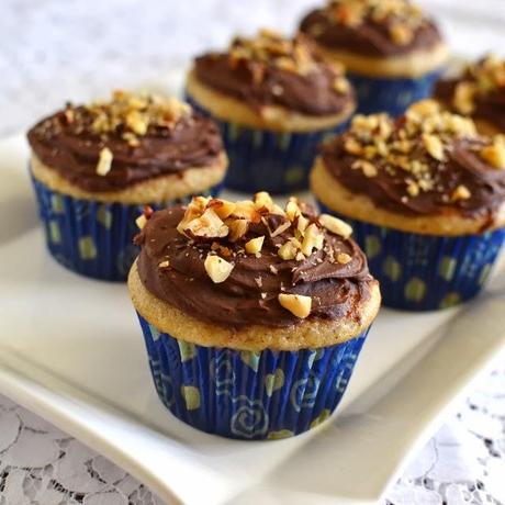 Hazelnut Cupcakes with Hazelnut-Chocolate Frosting (Eggless Recipe)