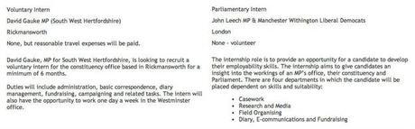 Dozens of MPs using unpaid interns to run their offices.