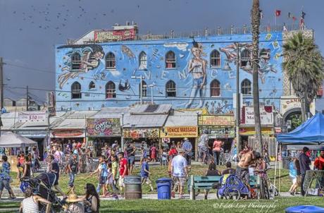 Venice Beach, California, boardwalk, storefront, crowds, people, graffiti, fun in the sun, message parlour,