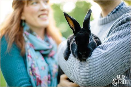 Engagement shoot with rabbit in autumn