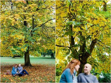 Autumn engagement shoot in York with golden leaves