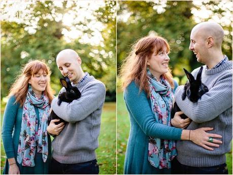 Engagement shoot poses with rabbit