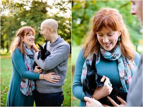 Engagement shoot in autumn with rabbit 