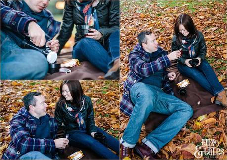 Autumn engagement shoot with tunnock tea cakes