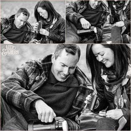 Engagement shoot picnic with whiskey and tea cakes