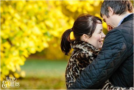 Autumn colours engagement shoot leopard print jacket 