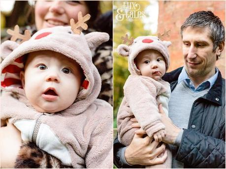 Autumn family photography baby in reindeer costume 