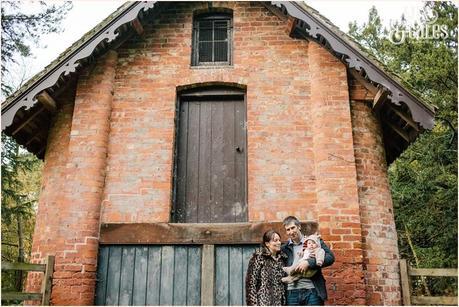 Family in front of barn at Elvaston castle