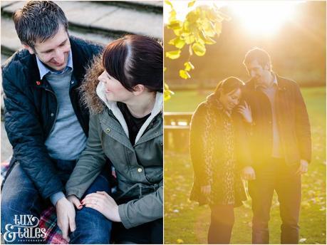 Autumn engagement photography session at elvaston castle with couple in the sunset light