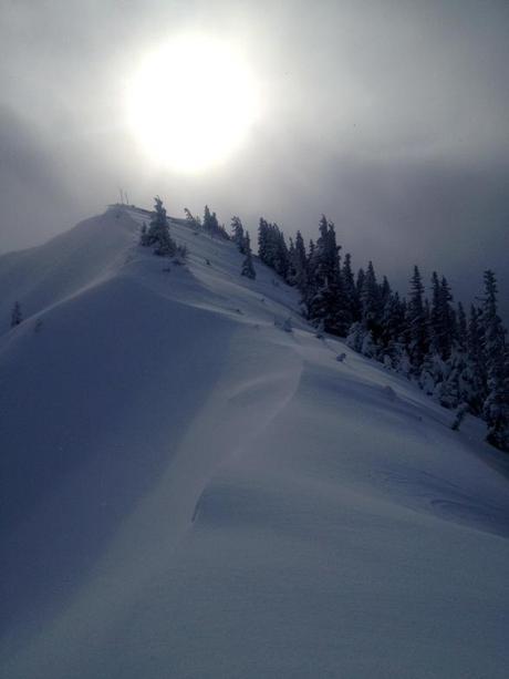 Hiking up Powder Bowl for Avalanche Control yesterday, the sun came out just as we topped out.