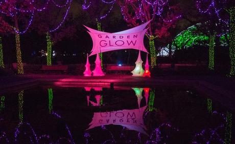 Photo of Christmas lights and a sign that says Garden Glow