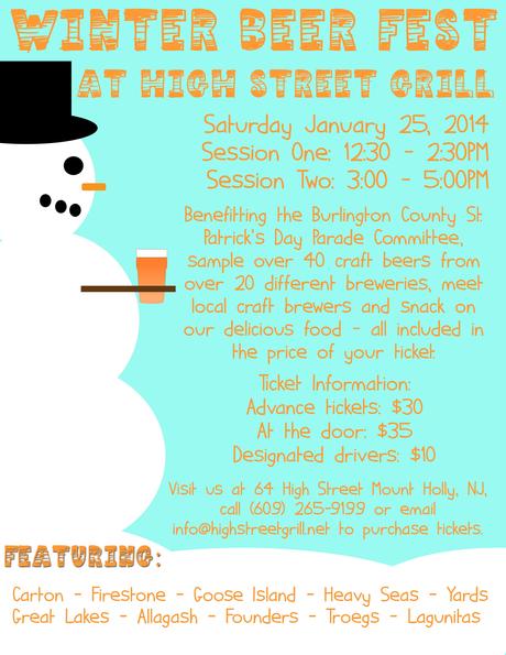NJ Local Brew News! Winter Beer Fest at the High Street Grill – Sat Jan 25th 2 sessions