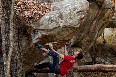 Greg Ward puts down a totally fun arete just to the left of Hustle and Flow. V6?