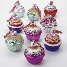 Painted Glass Cup Cake Christmas Tree Decorations