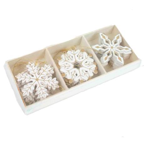 Shabby Chic Wooden Snowflakes Gold Patterned Christmas Tree Decorations Box of 24