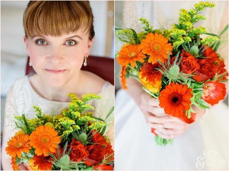 Bride holding autumn themed wedding bouquet