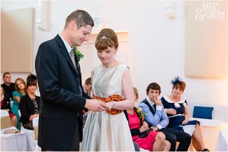 Bride and groom during yorkshire wedding ceremony at Swanland Town Hall