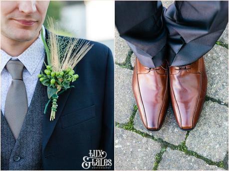 Groom details at autumn themed wedding