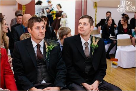 Groom waits during ceremony at Swanland wedding in Hull Yorkshire