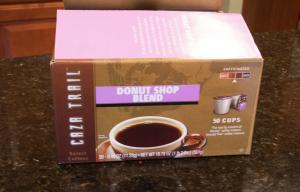 Here is the HUGE box of Caza Trail Donut Shop Blend K-cups my hubby had to buy (he actually bought 2) after our sample ran out. 