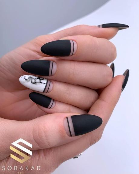 black and white wedding nails long