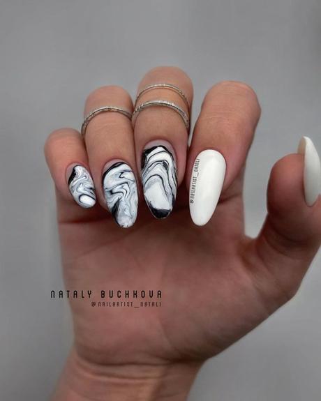 black and white wedding nails marble